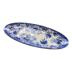 David Johnston Versailles France Mid 19th Century Flow Blue Morning Glory Fish Platter With Insert
