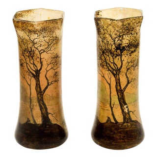 Art Deco Glass Vases, Italy, Early 20th Century, Set of 2 For Sale