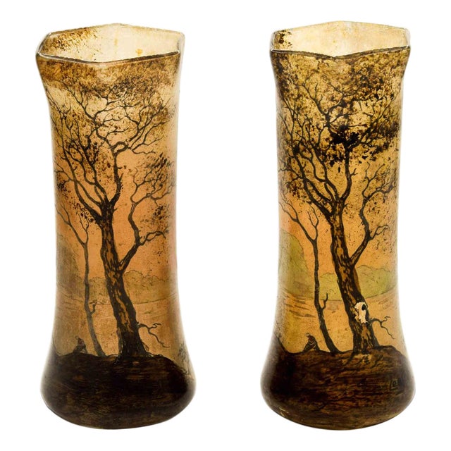 Art Deco Glass Vases, Italy, Early 20th Century, Set of 2 For Sale