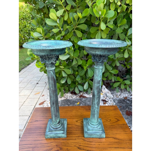 Maitland - Smith Vintage Maitland-Smith Verdigris Corinthian Column Candleholders, a Pair For Sale - Image 4 of 12