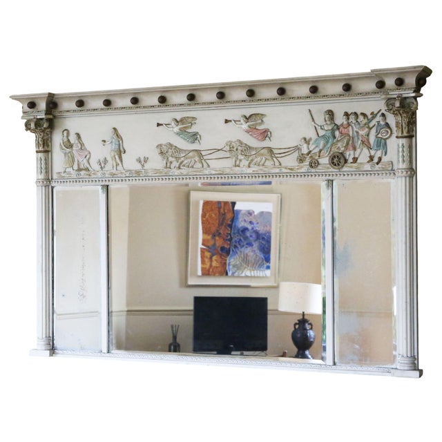 Antique Large Regency 19th Century Overmantle Wall Mirror – Fine Quality Early Painting and Decoration Full of authentic...