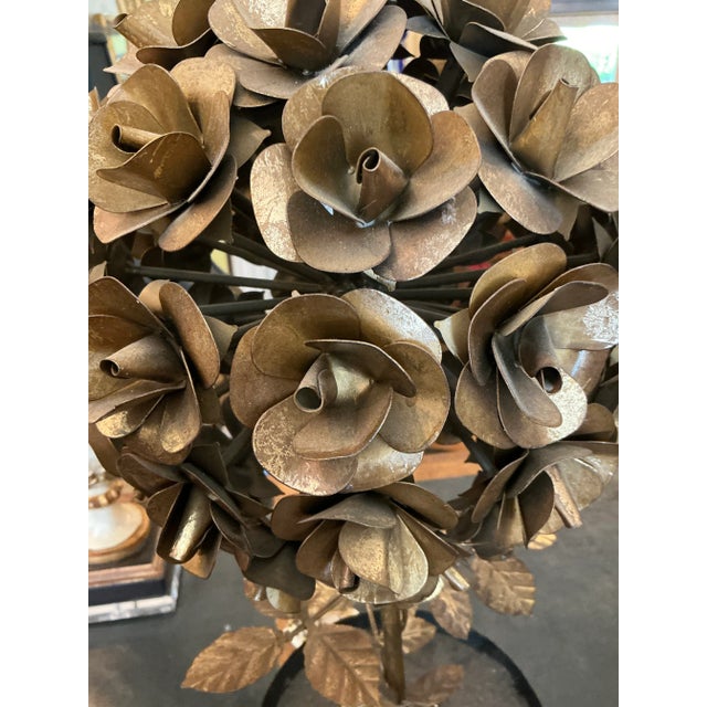 Metal Pair of Italian 26” Vintage Tole Rose Topiaries For Sale - Image 7 of 8