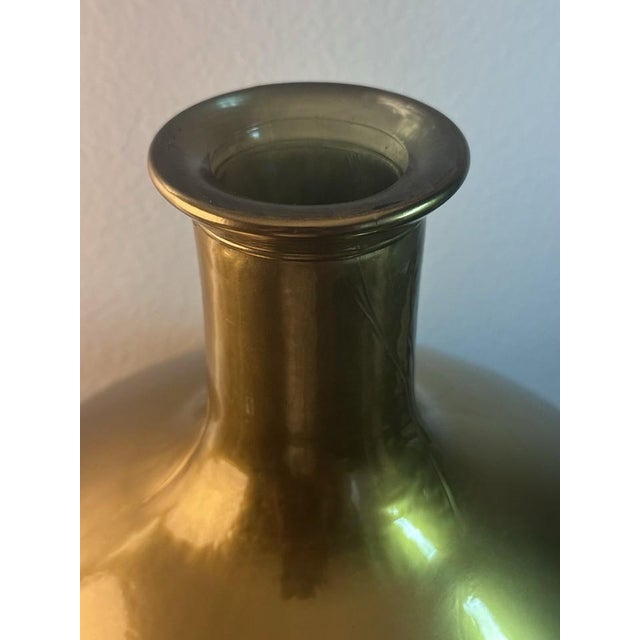 Olive Oversized Spanish Olive Green Art Glass Demijohn Vase With Iridescent Gold Luster For Sale - Image 8 of 10