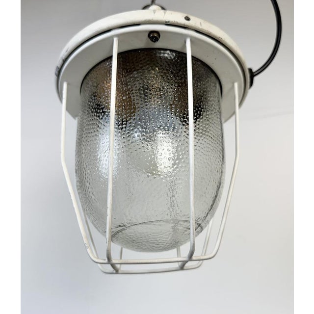 1970s Industrial White Bunker Cage Light from Polam Gdansk, 1970s For Sale - Image 5 of 16