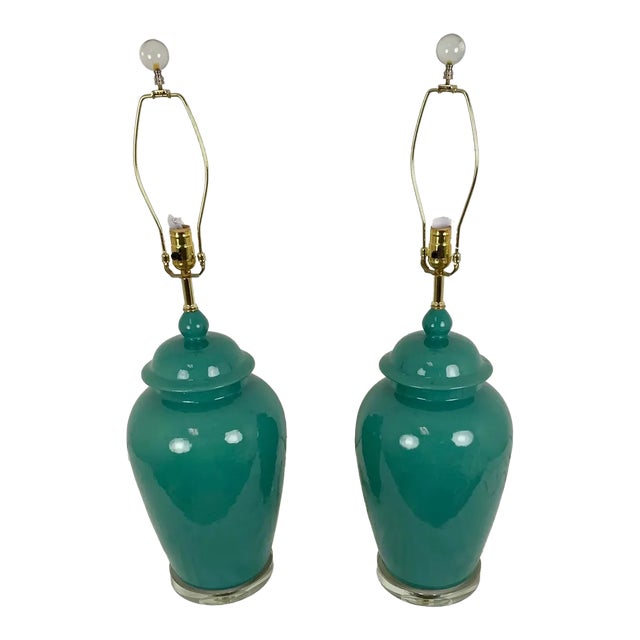 Classic Large Ginger Jar Lamps With Lucite Bases For Sale