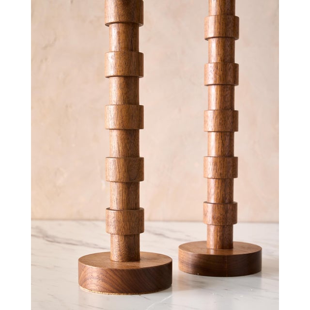"Franc" Hand Turned Walnut Candle Holders by Lostine, Set of 2 For Sale In Baltimore - Image 6 of 11
