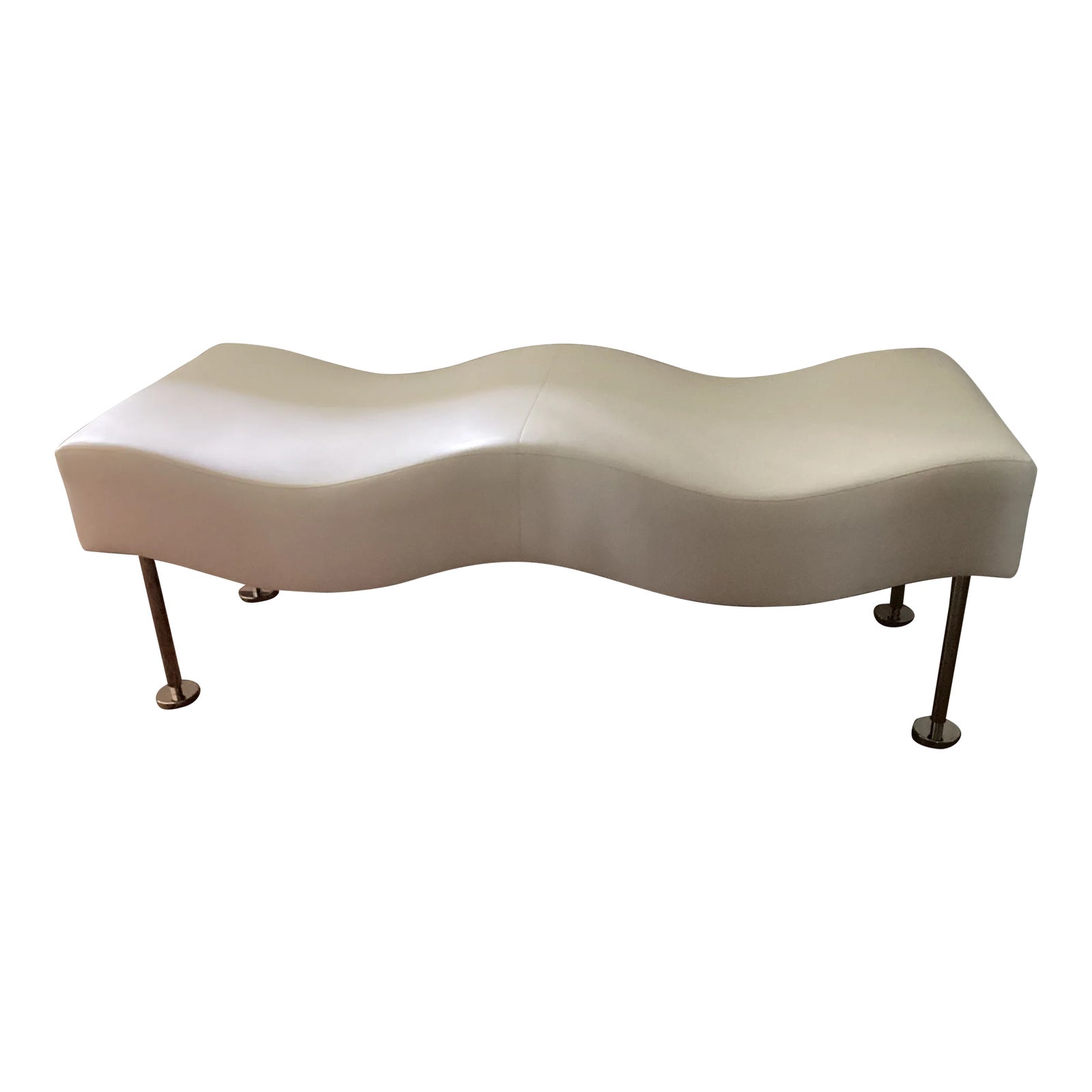Brueton White Leather Undulatus Wave Shape Bench With Stainless Steel ...