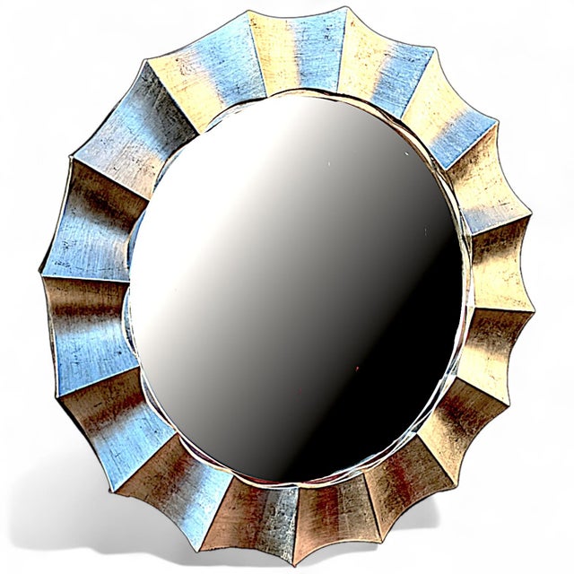 Large Contemporary Scalloped Silvertoned Round Wall Mirror For Sale In Palm Springs - Image 6 of 14