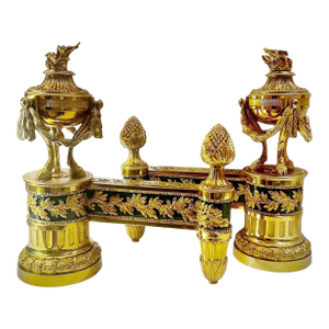 19th Century Louis XVI Style Bouhon Freres Bronze Chenets - 2 Pieces