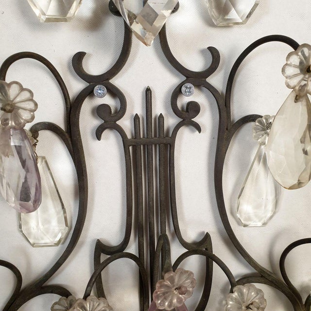 Bronze 1900s Crystal Neoclassical French Sconces - a Pair For Sale - Image 8 of 10