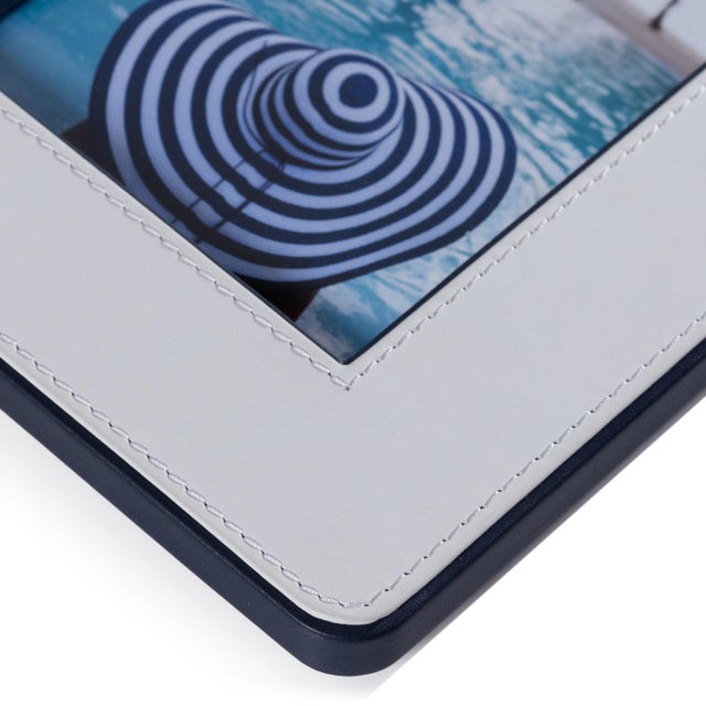 Contemporary Nappa Leather Photo Frame, White & Navy- 8" x 10" For Sale - Image 3 of 5