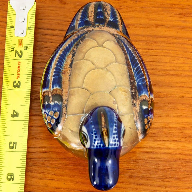 Mid-Century Modern Blue and Gold Ceramic Duck Decorative Table Sculpture For Sale - Image 12 of 12