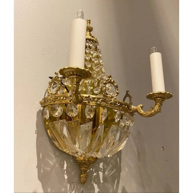 Gold Vintage French Rococo Chandelier Style Crystal Brass Wall Sconce For Sale - Image 8 of 8