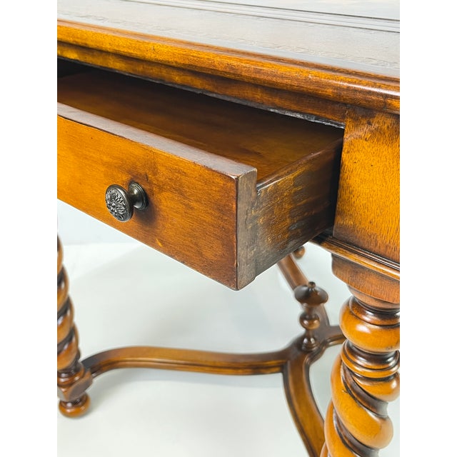 Theodore Alexander Attributed Barley Twist Game Table With Reversible Tooled Leather Top For Sale - Image 10 of 18