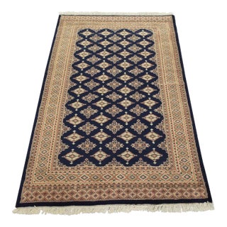 Bokhara Jaldar Rug 4’2” X 6’2” Blue Wool Tribal Hand-Knotted Oriental Carpet For Sale