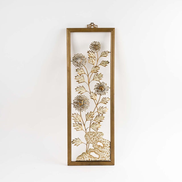 Gold Vintage Mid-Century Metal Flower Wall Art Set - Gold Cream Botanical Collection - Set of 4 For Sale - Image 8 of 12