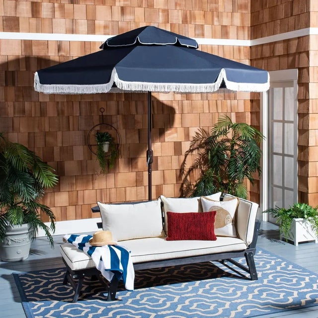 Summer afternoons at Mayfair’s private member’s club inspired this posh nine foot double top umbrella. Its classic navy...