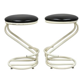 1980s Vintage Z-Frame Metal Counter Stools - A Pair For Sale