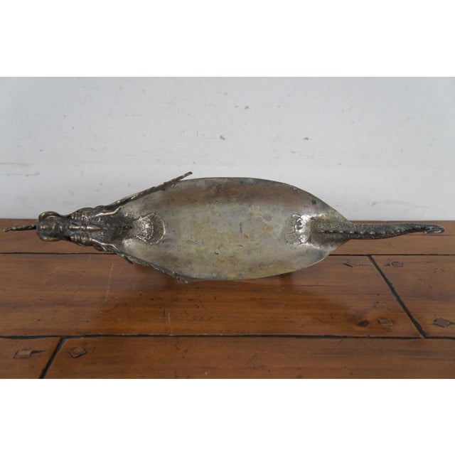 Gray Vintage Bronze Sculptural Chinese Dragon Centerpiece Serving Tray Bowl Compote For Sale - Image 8 of 12