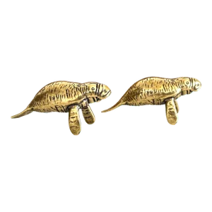 Miniature Pair of Vintage Brass Manatee Figurines