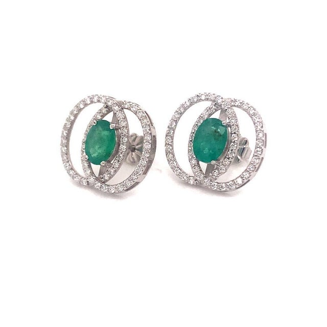 Green Diamond Emerald Earrings 14k White Gold 2.16 TCW Certified For Sale - Image 8 of 15
