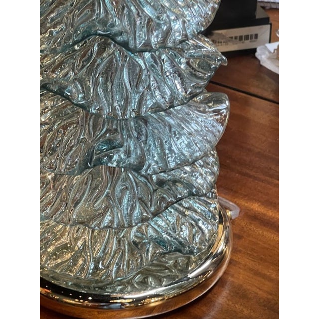 Modern Pair of Murano Fontana Green Murano Glass Ruffle Lamps For Sale - Image 3 of 8
