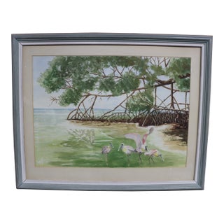 Signed Tom Morris Watercolor Wading Birds For Sale