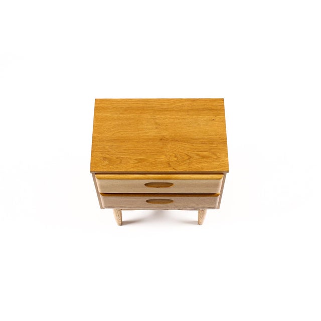 Mid Century Vintage Oak Nightstand / End Table — Two Drawers For Sale - Image 4 of 4