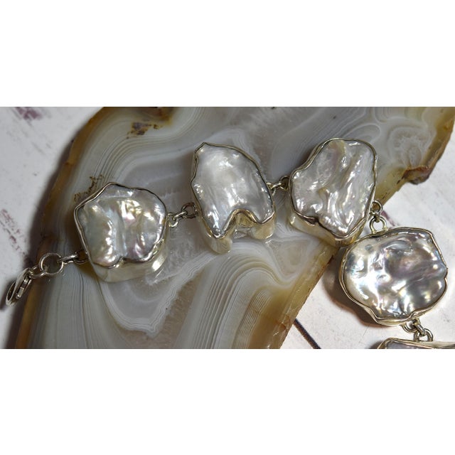 White Freshwater Baroque or Keshi Pearl Sterling Silver Link Bracelet For Sale - Image 4 of 18