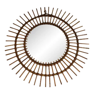 Round Rattan Mirror, French, Circa 1950