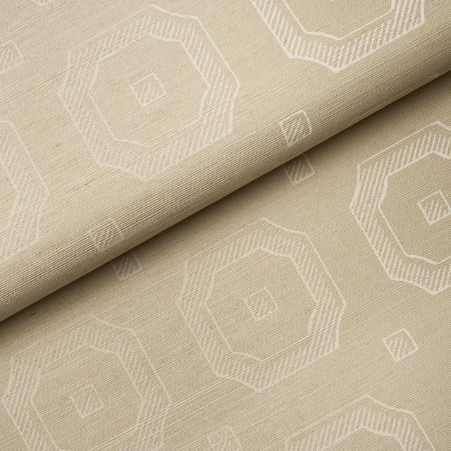 SAMPLE - Schumacher Beveled Frame Sisal Wallpaper In Oyster For Sale