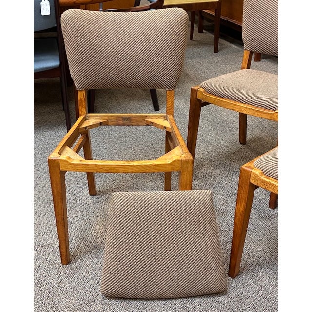 Beige Set of Vintage English Oak Dining Chairs W/ Upholstered Back & Seat by G-Plan Furniture, Uk c.1950 For Sale - Image 8 of 9