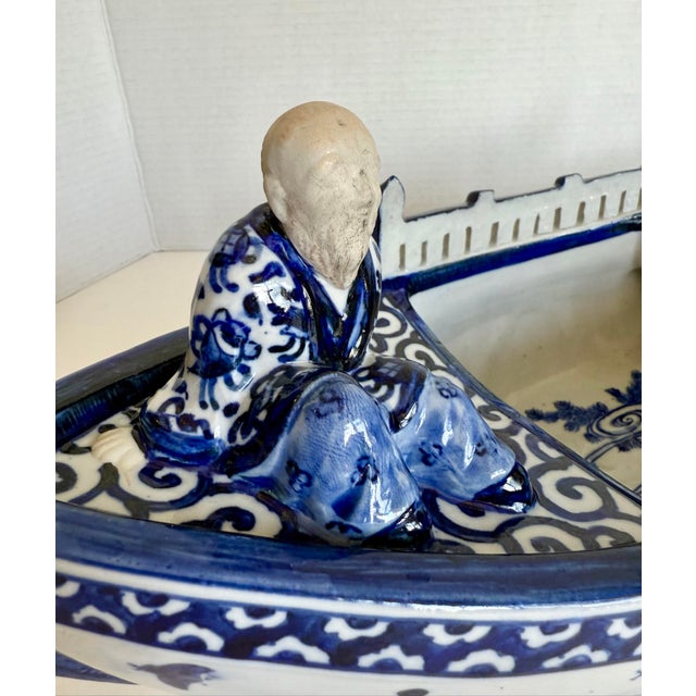 Late 20th Century Vintage Japanese Porcelain Kutani Ware Figural Boat Ikebana Vessel Cachepot For Sale - Image 5 of 12