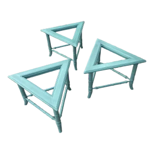 Late 20th Century Hollywood Regency Faux Bamboo Triangle Accents Tables - Sets of 3