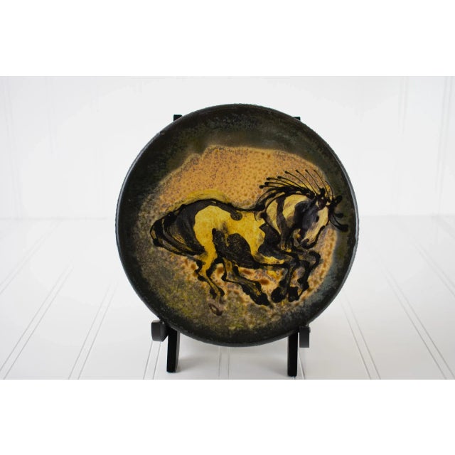 Late 90's, early 2000's handmade stoneware horse-themed plate by Morris Pottery of Ogilvie, Minnesota. Excellent...