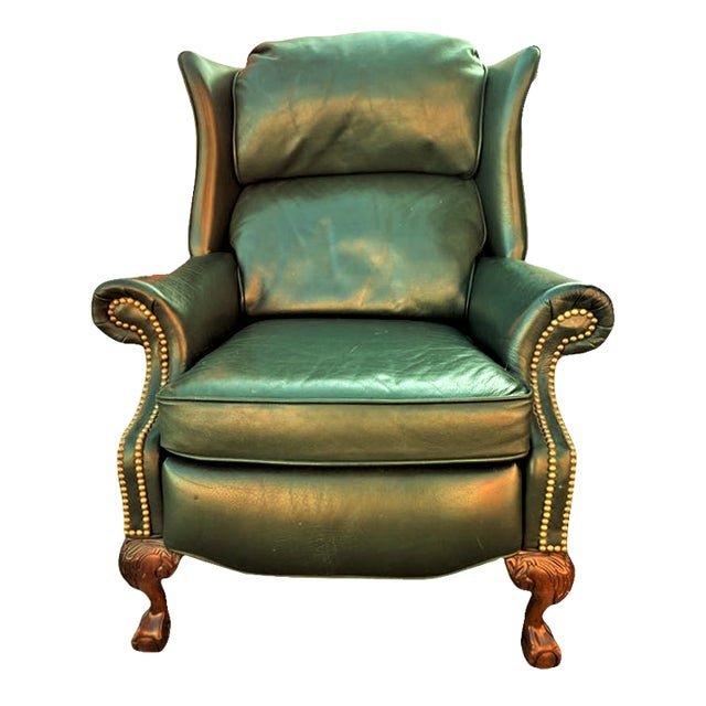 Late 20th Century Sam Moore Classic Hunter Green Leather Club Reclining