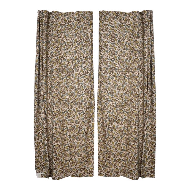 Handcrafted Colored Linen Curtains Rustic Boho Drapes for Living Room & Bedroom Windows Thorny Stems Size- 54"x36" For Sale