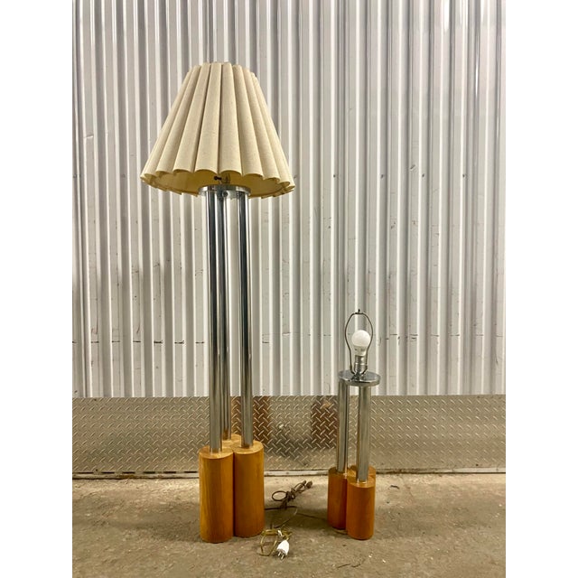 1970s Mid-Century Modern Chrome and Wood Table Lamp For Sale - Image 12 of 12