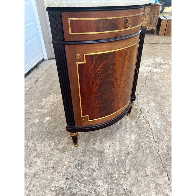 French French 19th Century Louis XVI Carrara Marble Top Flame Mahogany Sideboard For Sale - Image 3 of 12