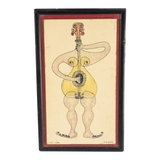 Abstract Drawing on Board by Edward B. Page - Musical Guitar Man For Sale