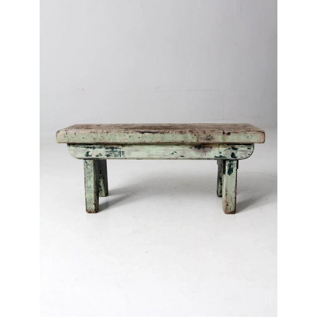 Farmhouse Antique Primitive Wooden Footstool For Sale - Image 3 of 10