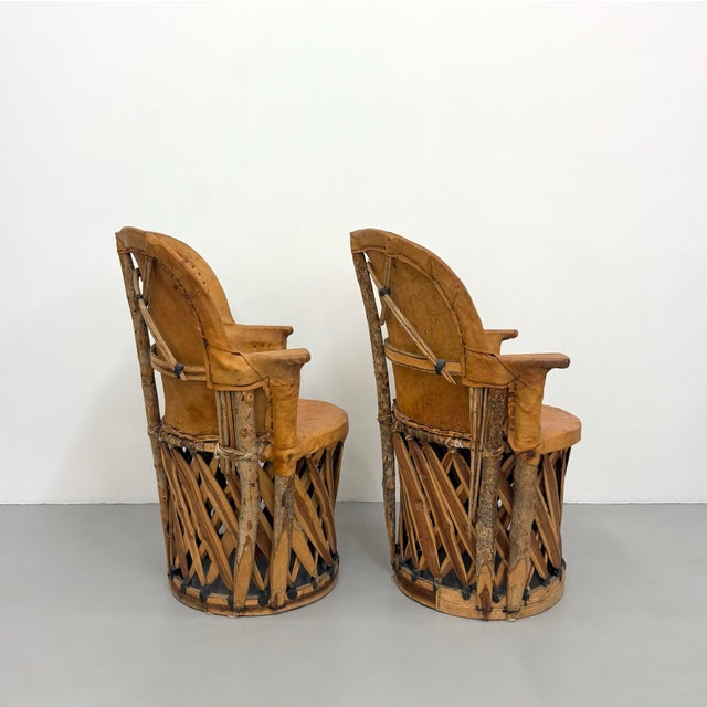 Wood Vintage Leather & Wood Armchairs - A Pair For Sale - Image 7 of 8