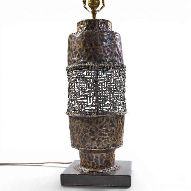Metal Marcello Fantoni Mid Century Brutalist Copper Table Lamp For Sale - Image 7 of 8