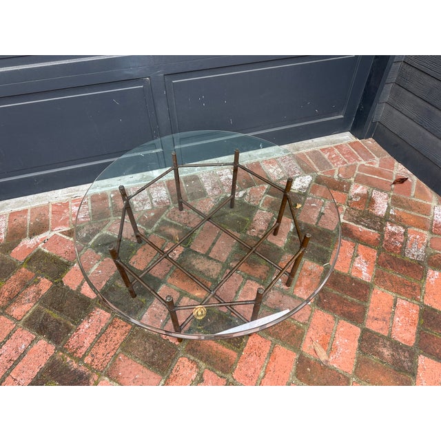 Coastal Round Glass Coffee Table With Bamboo Base For Sale - Image 3 of 3