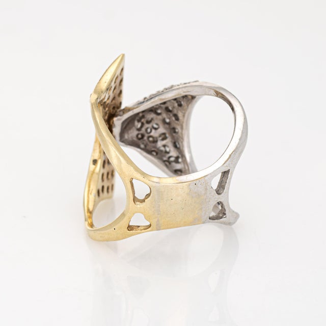 1980s 80s Vintage Diamond Ring Sculptural Bypass Sz 8.5 Cocktail Band Fine Jewelry For Sale - Image 5 of 6