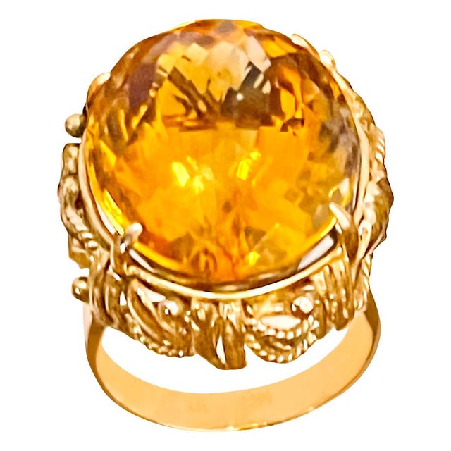 20 Carat Natural Oval Citrine Cocktail Ring in 14 Karat Yellow Gold, Estate For Sale - Image 15 of 18