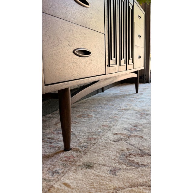 Broyhill Sculptra Mid-Century Modern 9 Drawer Lowboy Dresser | Dark Walnut Refinish | 1960s, Attributed For Sale - Image 10 of 12