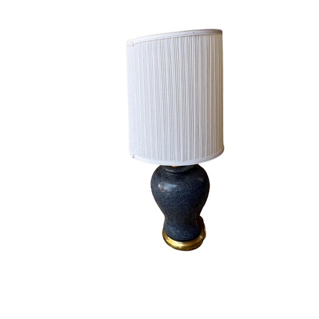 Vintage Alys Textured Blue Ceramic Table Lamp With Brass Base, 1970s Mid-Century Modern For Sale - Image 4 of 10
