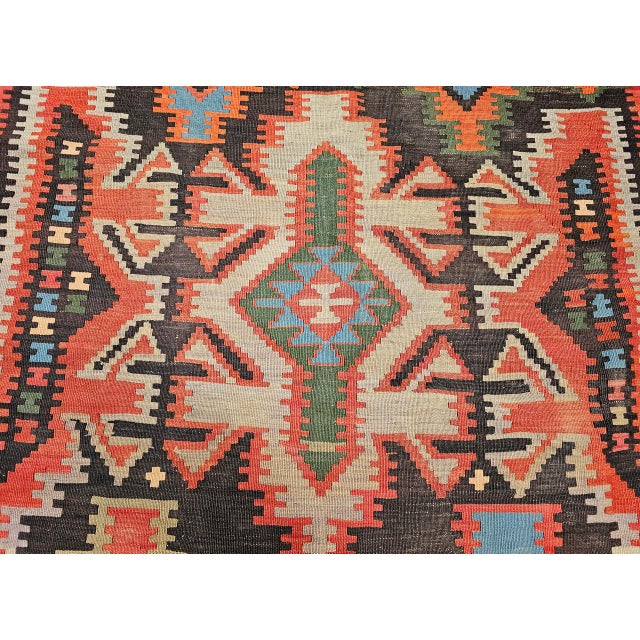 Antique Caucasian Kazak Kilim, Handwoven Wool, Geometric Design, Terracotta & Turquoise, 6x11 For Sale - Image 4 of 18