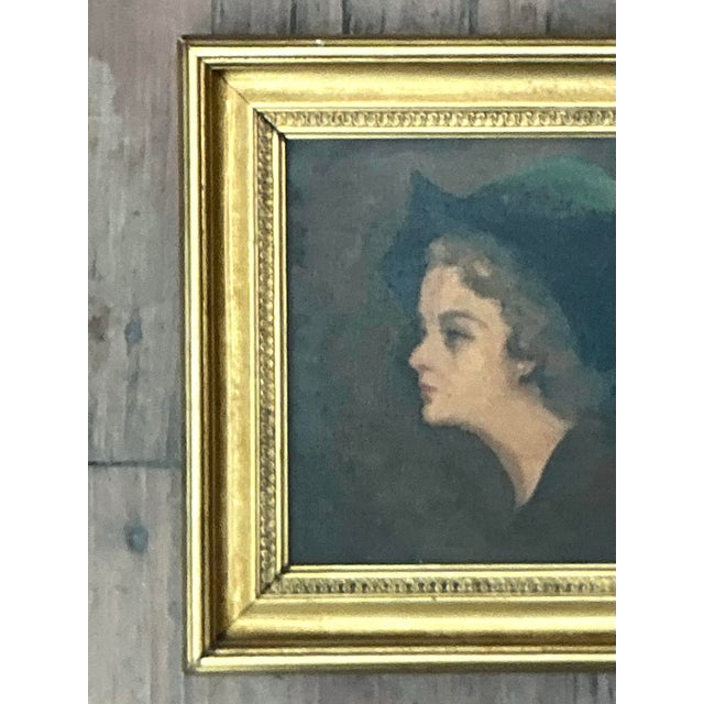 Vintage Lady in Hat Oil Painting For Sale - Image 4 of 13
